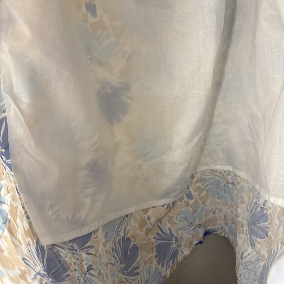 Skies Are Blue Floral Coastal Blue & Tan Side Tie Wrap Midi Skirt XL - Picture 5 of 10